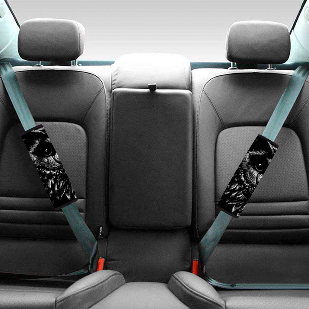 Black And White Owl Print Car Seat Belt Covers