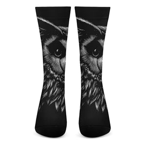 Black And White Owl Print Crew Socks