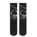 Black And White Owl Print Crew Socks