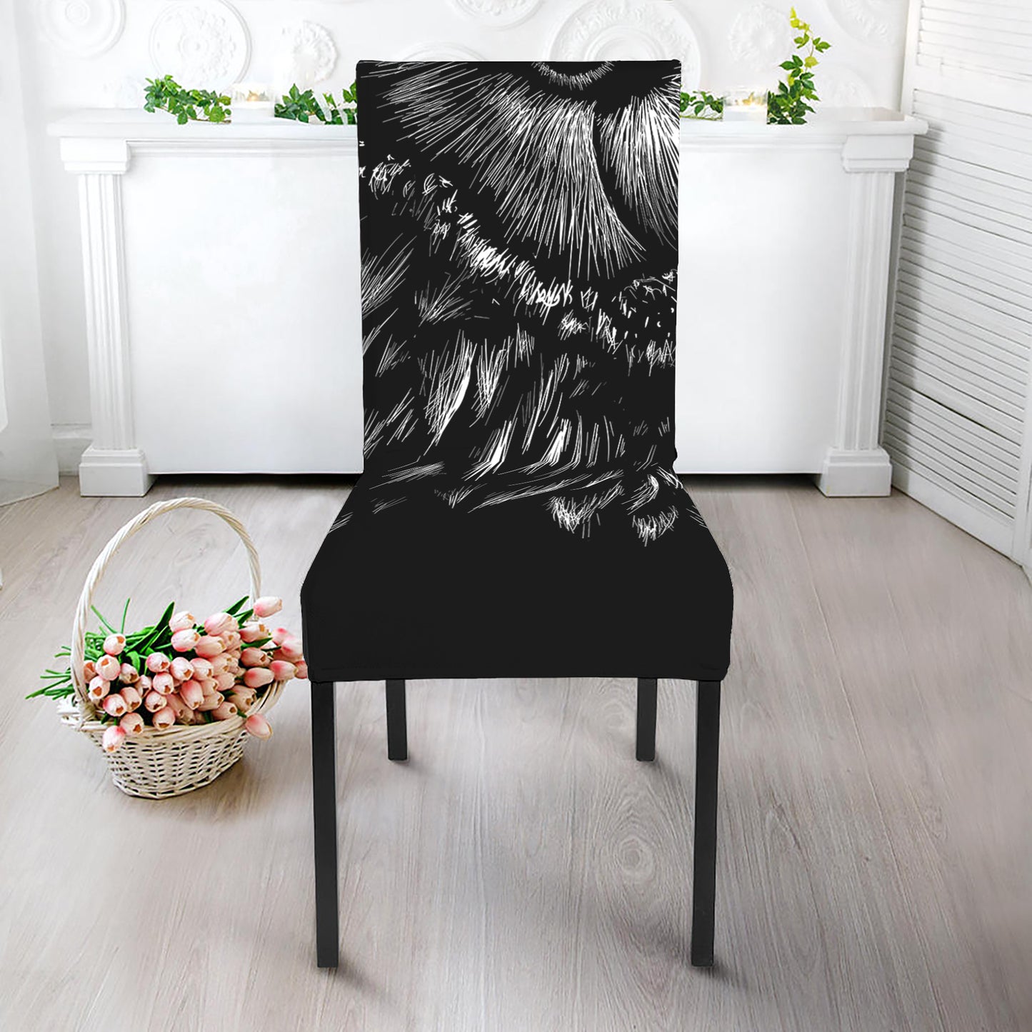Black And White Owl Print Dining Chair Slipcover