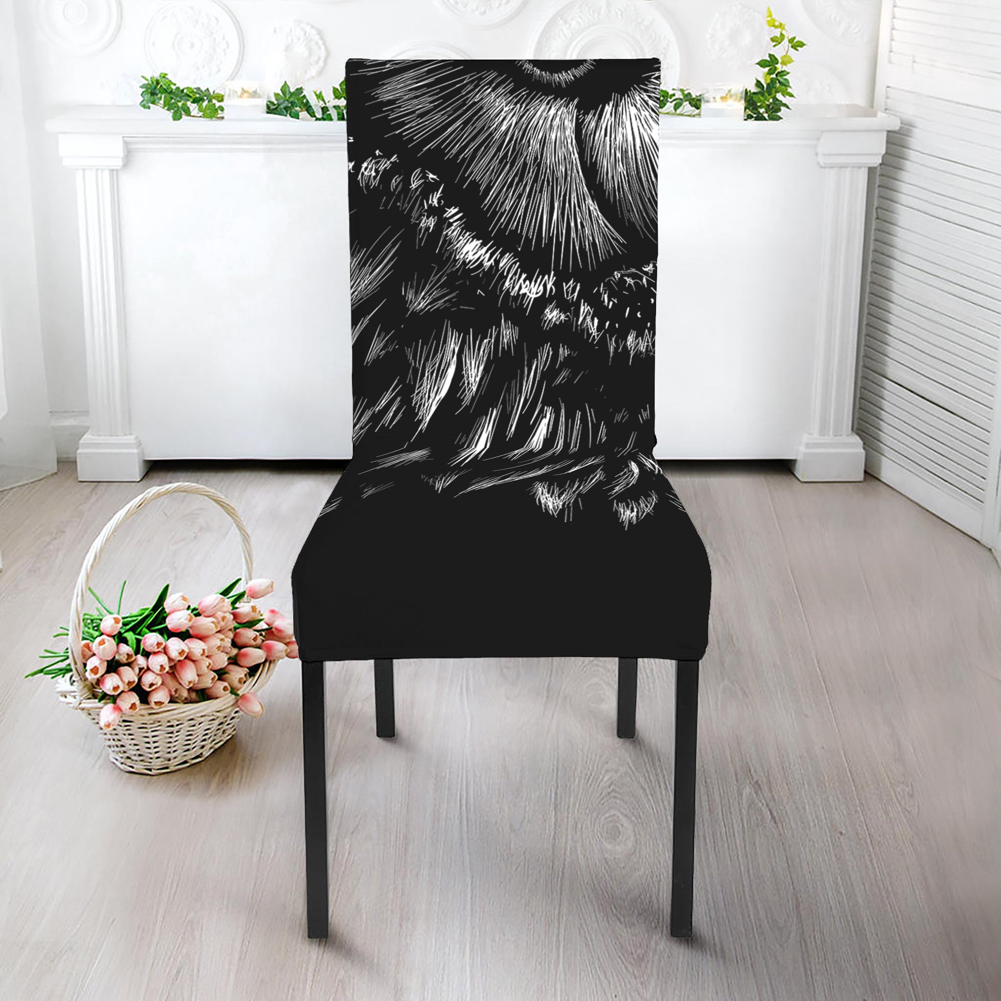Black And White Owl Print Dining Chair Slipcover