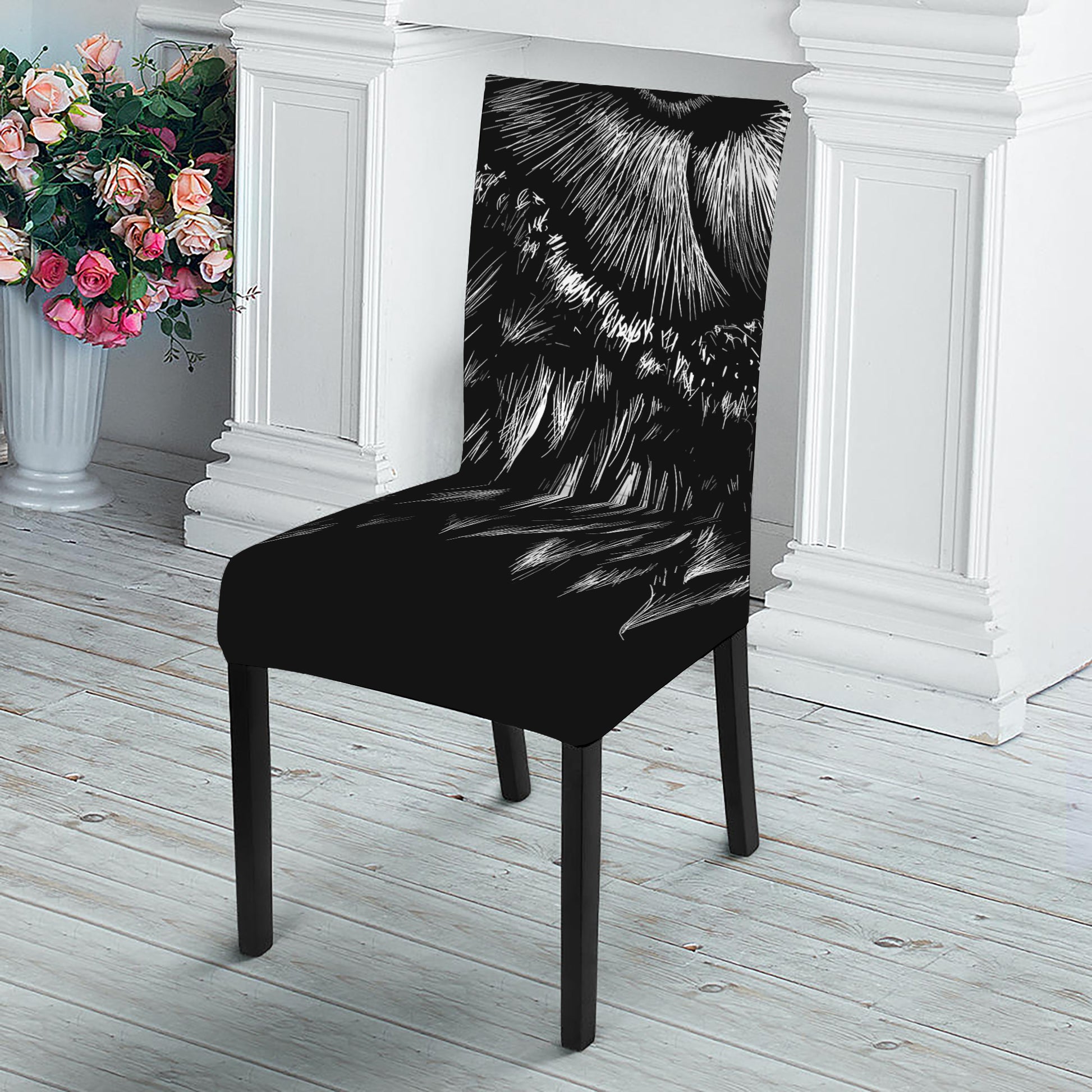Black And White Owl Print Dining Chair Slipcover