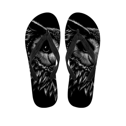 Black And White Owl Print Flip Flops