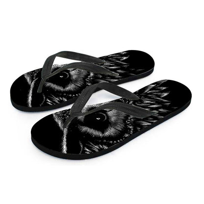 Black And White Owl Print Flip Flops