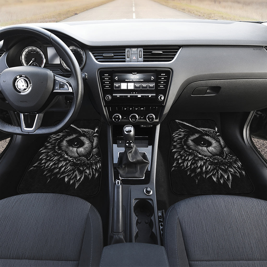 Black And White Owl Print Front and Back Car Floor Mats
