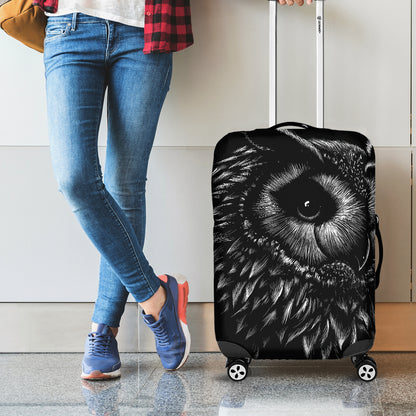 Black And White Owl Print Luggage Cover