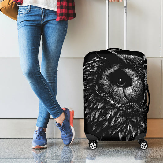 Black And White Owl Print Luggage Cover