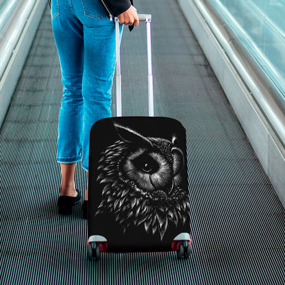 Black And White Owl Print Luggage Cover