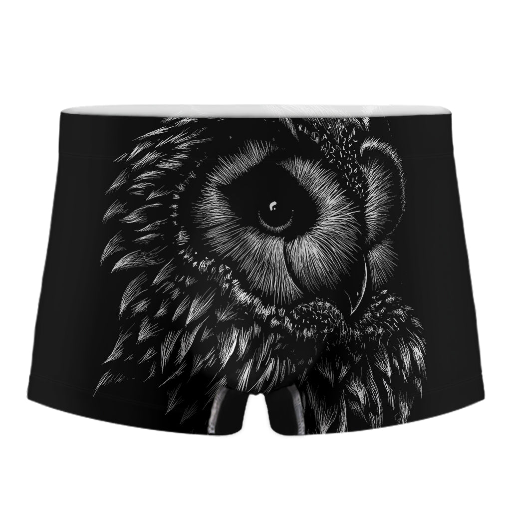 Black And White Owl Print Men's Boxer Briefs