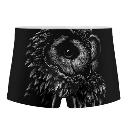Black And White Owl Print Men's Boxer Briefs