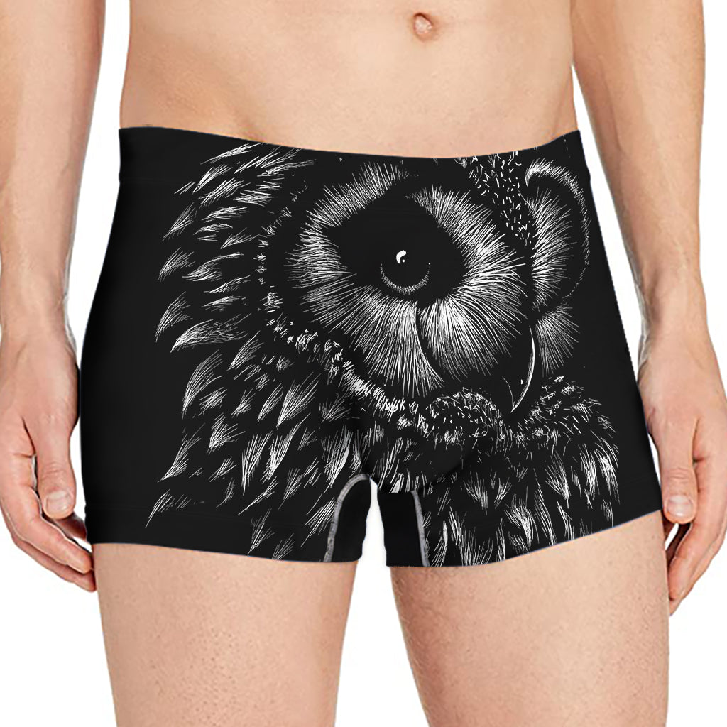 Black And White Owl Print Men's Boxer Briefs