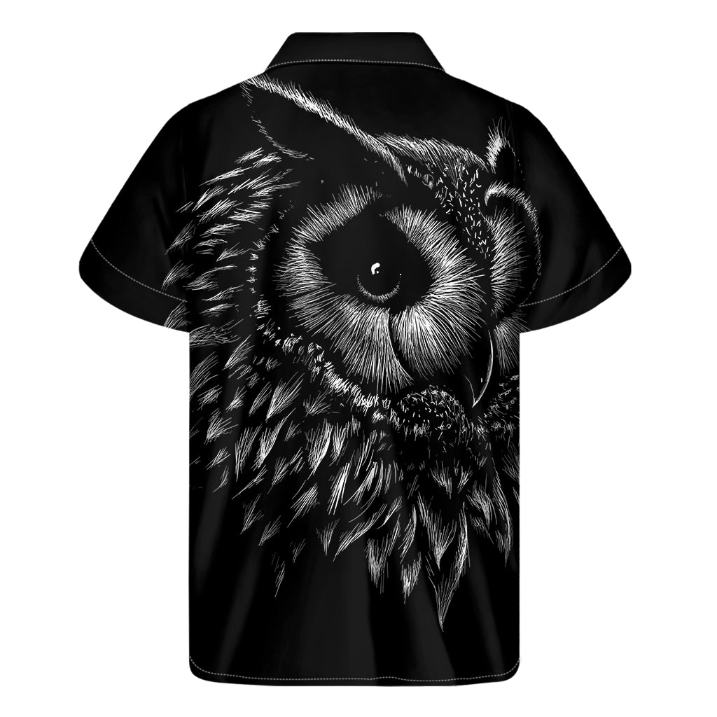 Black And White Owl Print Men's Short Sleeve Shirt