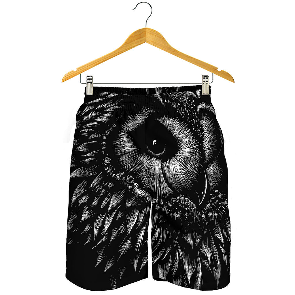 Black And White Owl Print Men's Shorts
