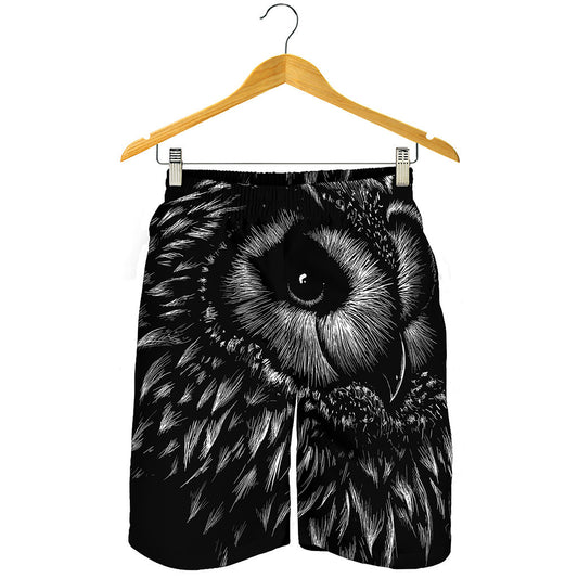 Black And White Owl Print Men's Shorts
