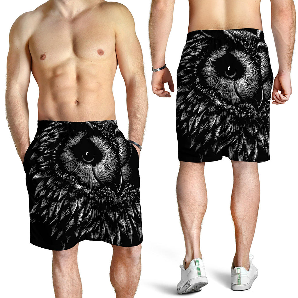 Black And White Owl Print Men's Shorts