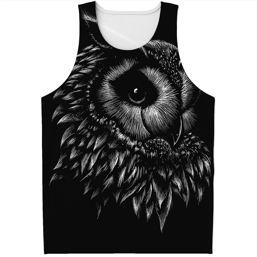 Black And White Owl Print Men's Tank Top