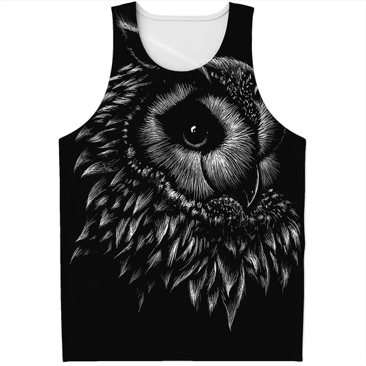 Black And White Owl Print Men's Tank Top