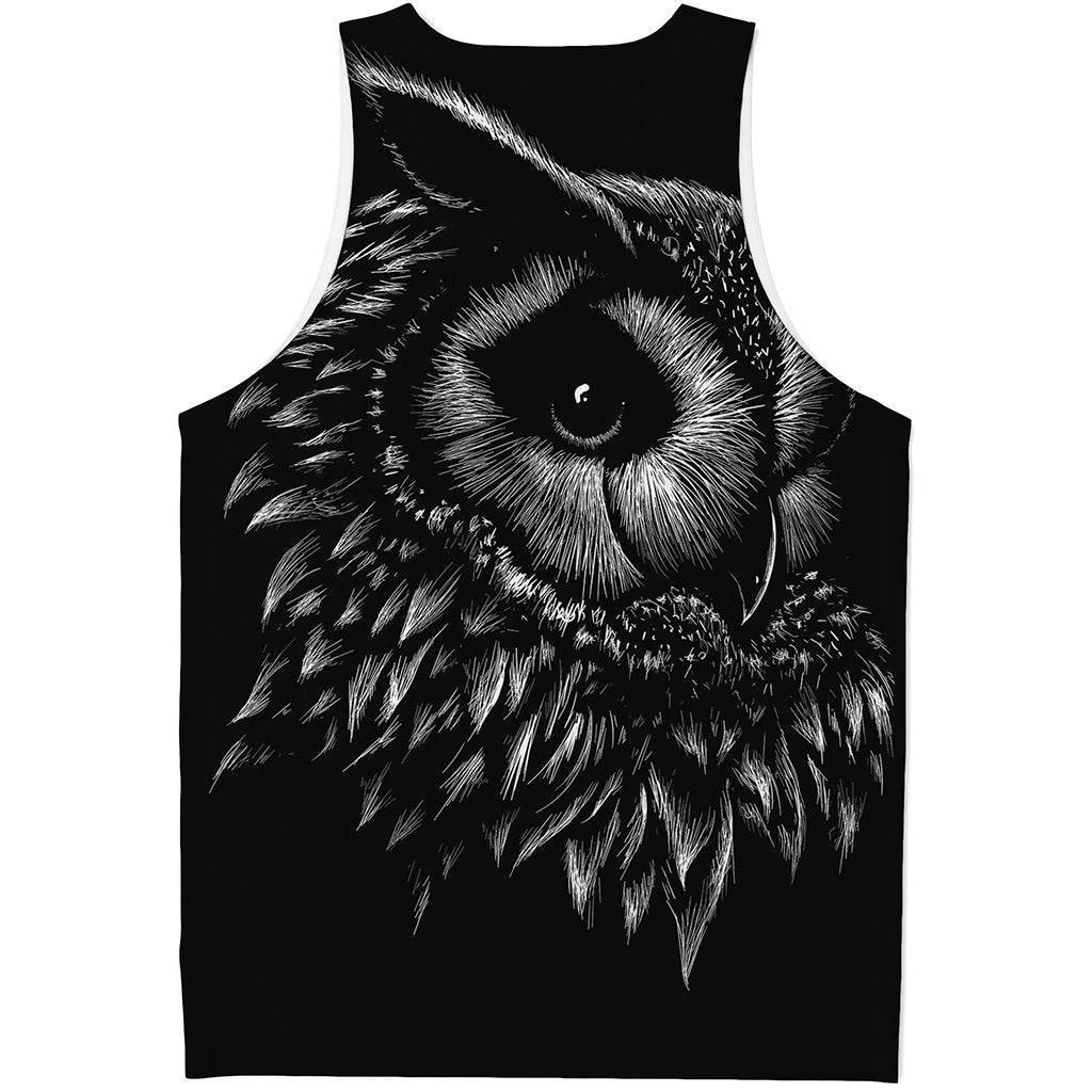 Black And White Owl Print Men's Tank Top