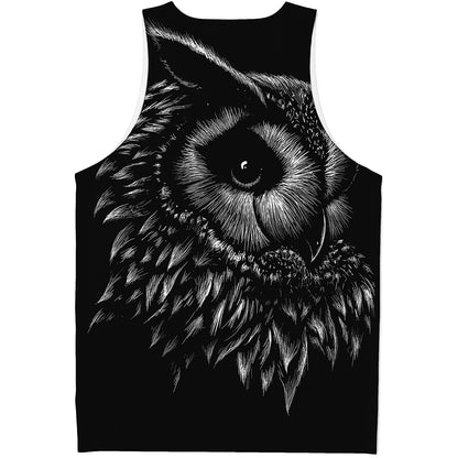 Black And White Owl Print Men's Tank Top
