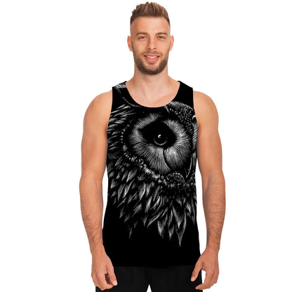 Black And White Owl Print Men's Tank Top