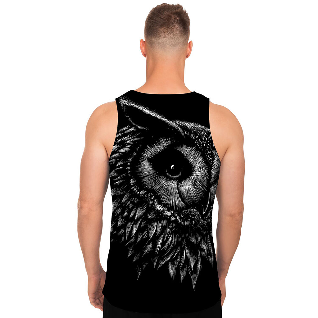 Black And White Owl Print Men's Tank Top