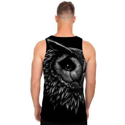 Black And White Owl Print Men's Tank Top