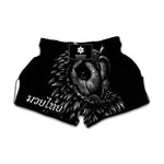 Black And White Owl Print Muay Thai Boxing Shorts