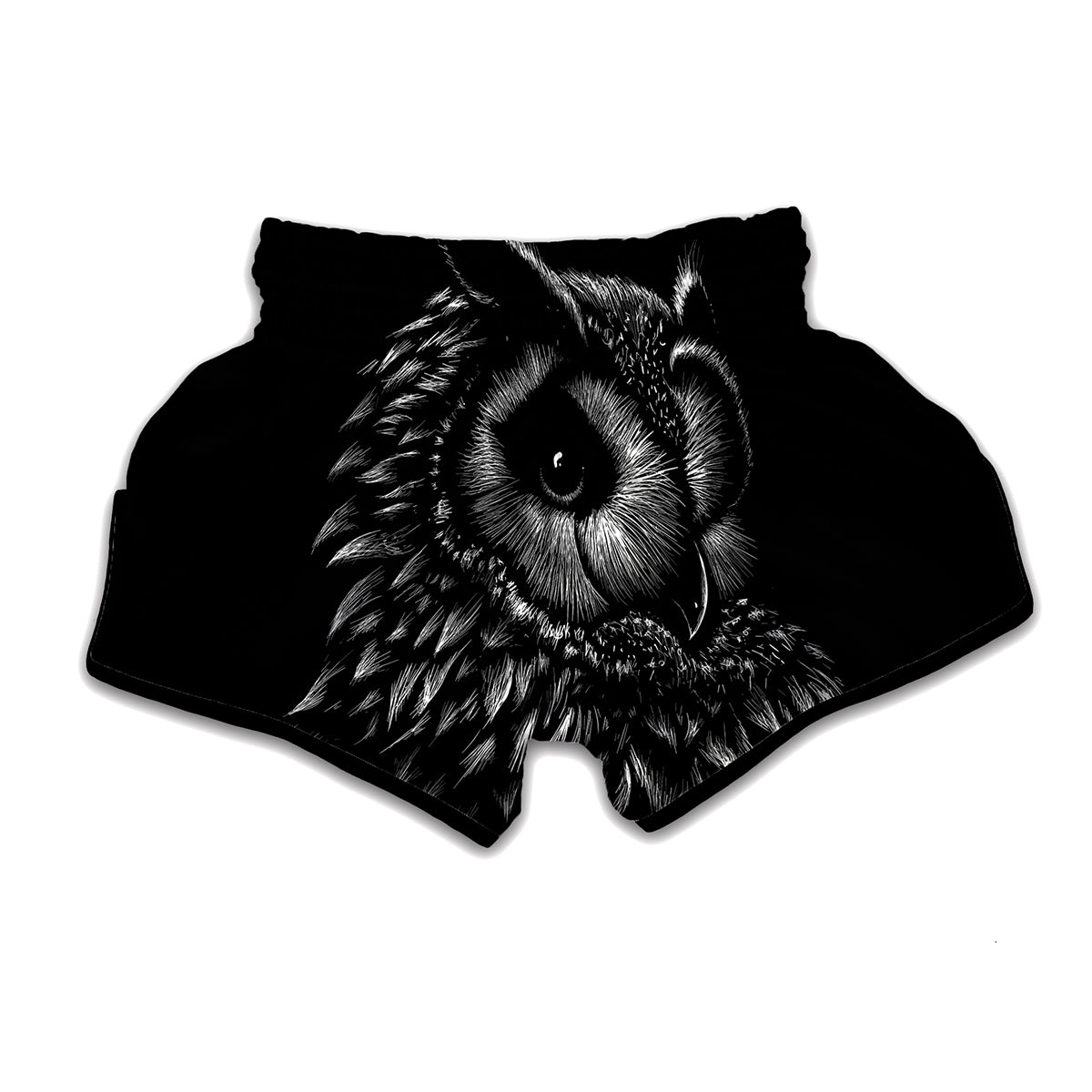 Black And White Owl Print Muay Thai Boxing Shorts