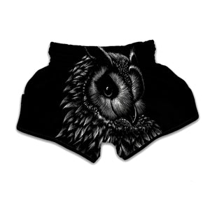 Black And White Owl Print Muay Thai Boxing Shorts