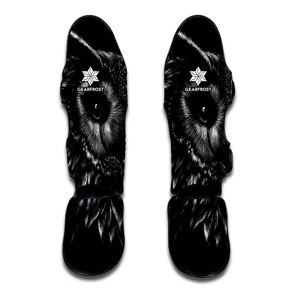 Black And White Owl Print Muay Thai Shin Guard