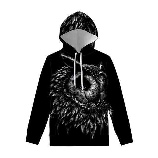 Black And White Owl Print Pullover Hoodie