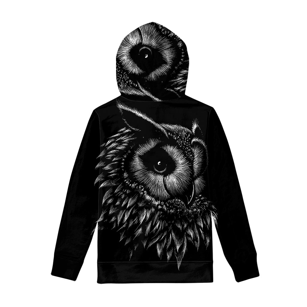 Black And White Owl Print Pullover Hoodie
