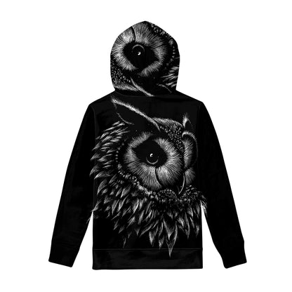 Black And White Owl Print Pullover Hoodie