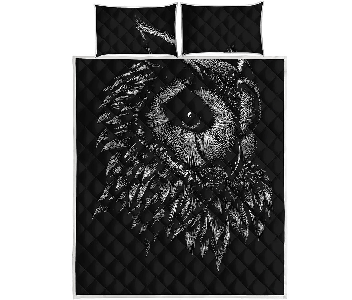 Black And White Owl Print Quilt Bed Set