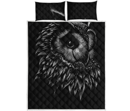 Black And White Owl Print Quilt Bed Set