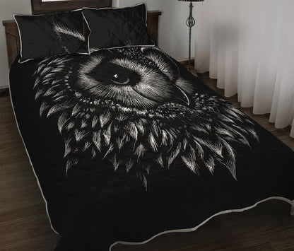 Black And White Owl Print Quilt Bed Set