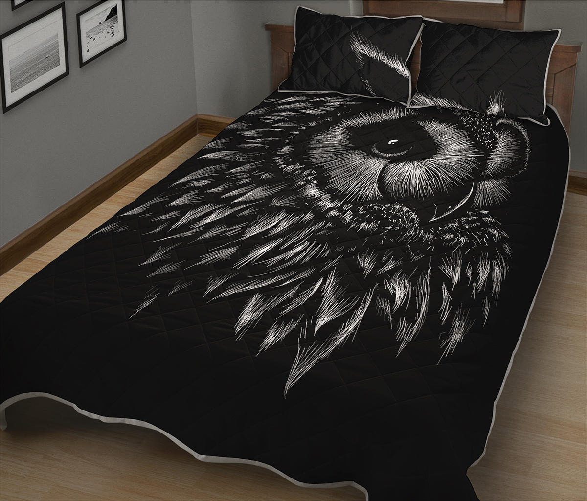 Black And White Owl Print Quilt Bed Set