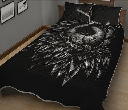 Black And White Owl Print Quilt Bed Set