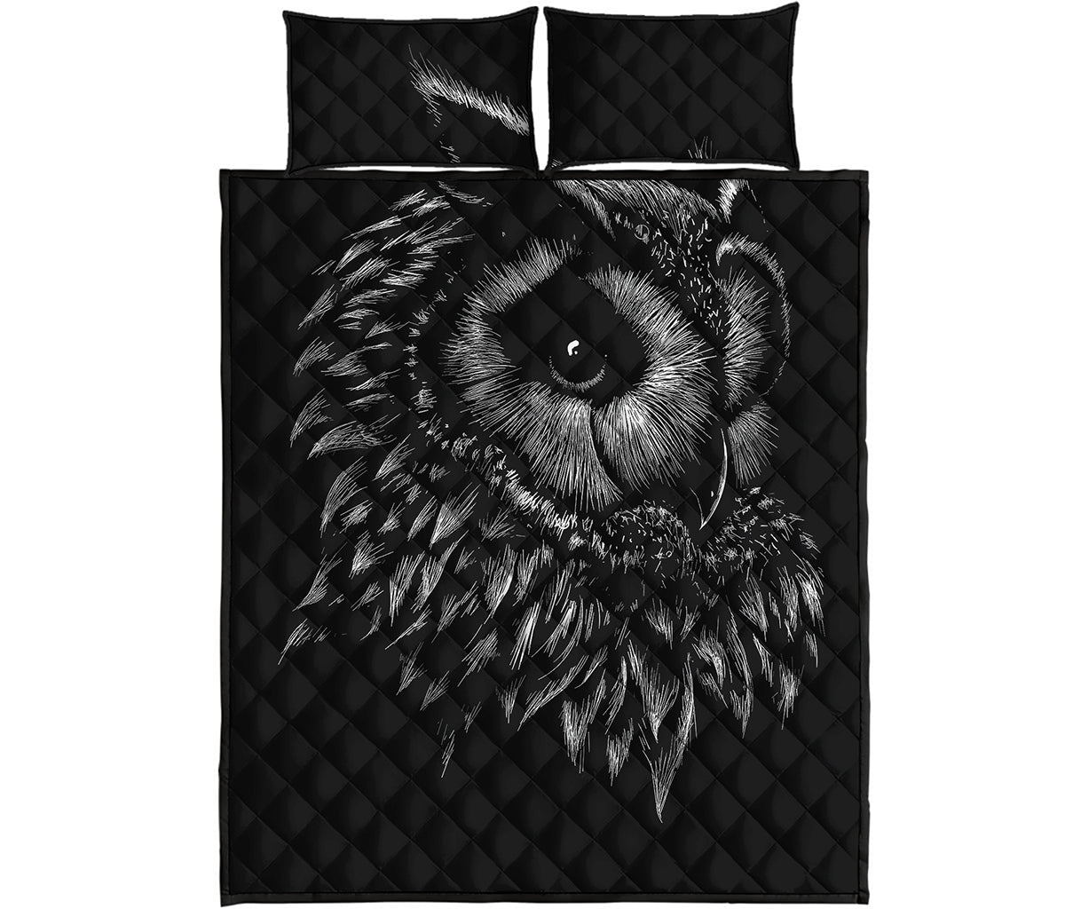 Black And White Owl Print Quilt Bed Set