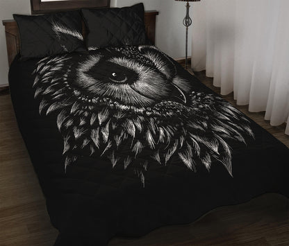 Black And White Owl Print Quilt Bed Set