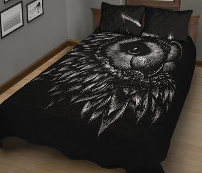 Black And White Owl Print Quilt Bed Set