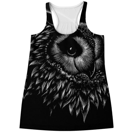 Black And White Owl Print Women's Racerback Tank Top