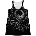 Black And White Owl Print Women's Racerback Tank Top