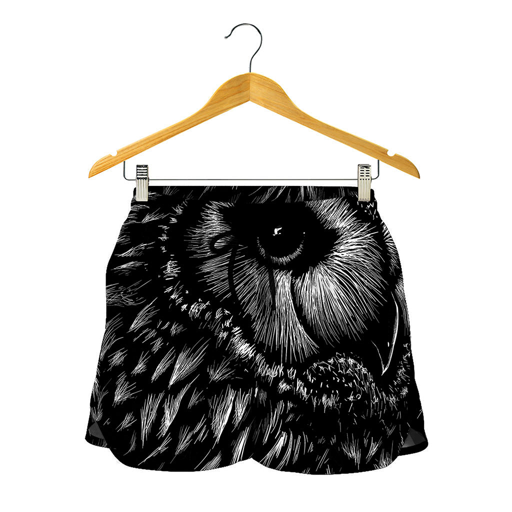 Black And White Owl Print Women's Shorts