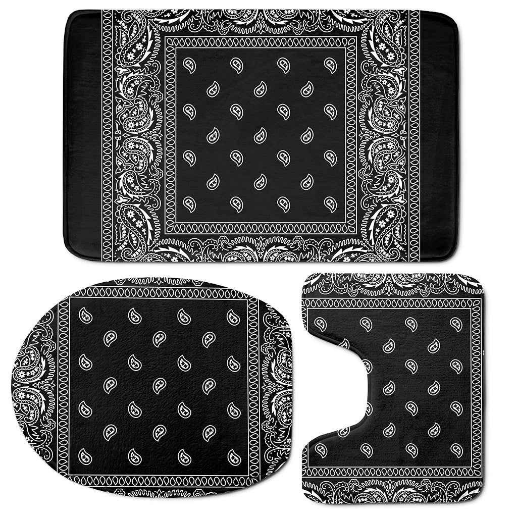 Black And White Paisley Bandana Print 3 Piece Bath Mat Set