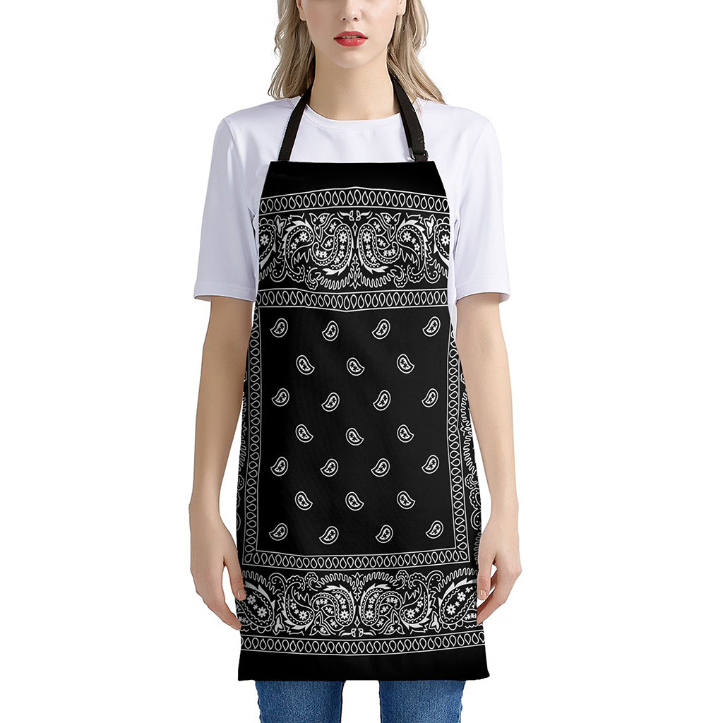 Black And White Paisley Bandana Print Apron