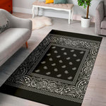 Black And White Paisley Bandana Print Area Rug