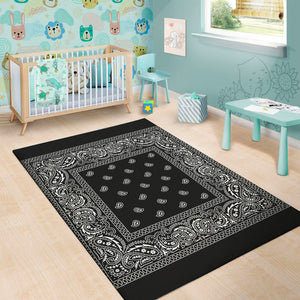 Black And White Paisley Bandana Print Area Rug