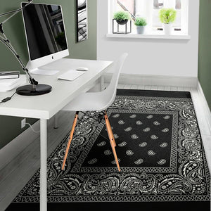 Black And White Paisley Bandana Print Area Rug