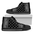 Black And White Paisley Bandana Print Black High Top Sneakers